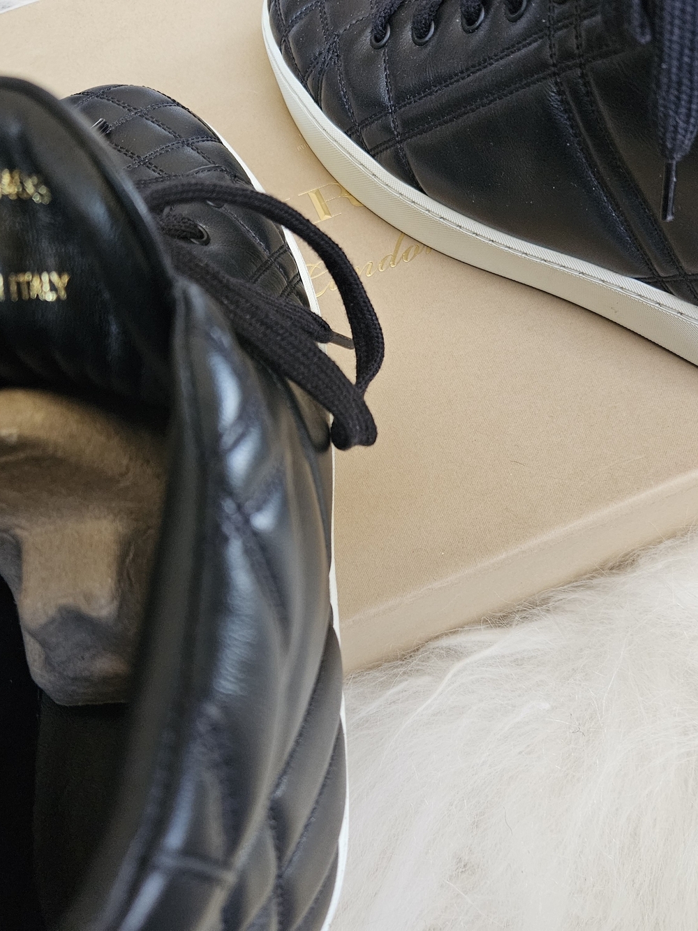 Burberry Black Quilted Leather High-Top Sneaker with White Sole - Picture 4 of 7